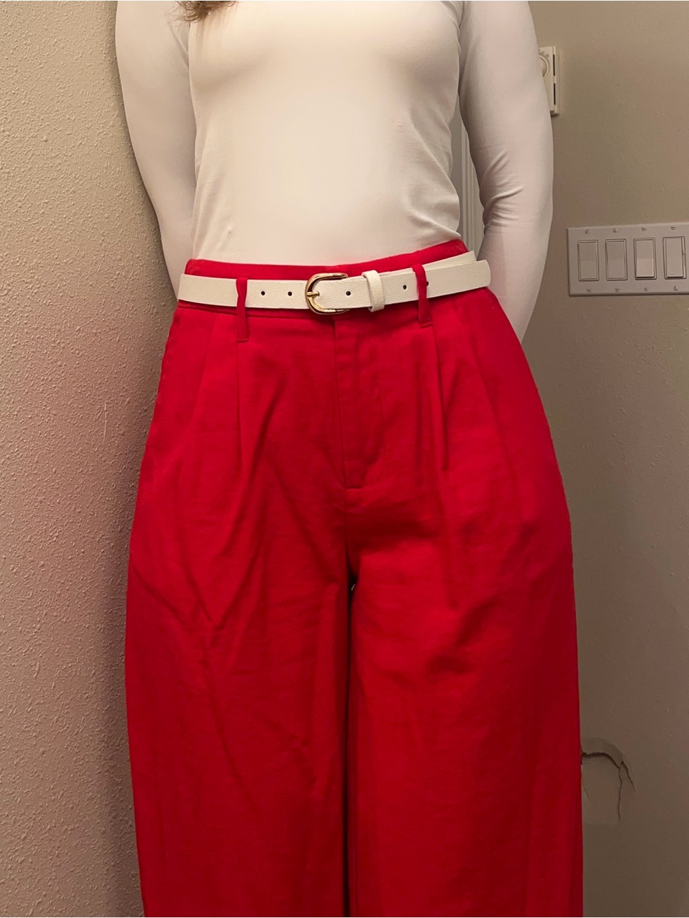 High-Waisted Red Women's Relaxed Trousers pants - Picture 3 of 4